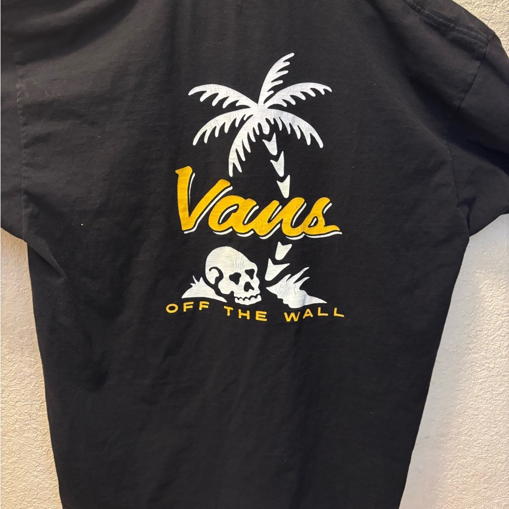 Vans Black T‑Shirt with White Palm & Yellow Logo